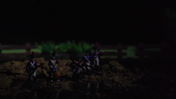Shooting of vintage tin figures with light blinking — Stock Video