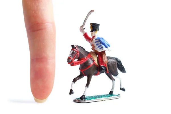 Afbeelding van tin soldaat met paard op de witte achtergrond — Stockfoto