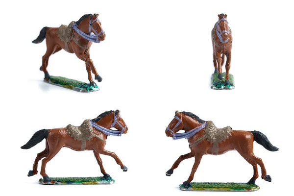 4 in 1 foto van handgemaakt tinnen paard op witte achtergrond — Stockfoto
