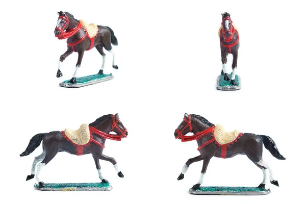 4 in 1 image of handmade tin horse on white background — Stock Photo, Image