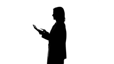 Footage of angry womans silhouette with calc on isolated white background