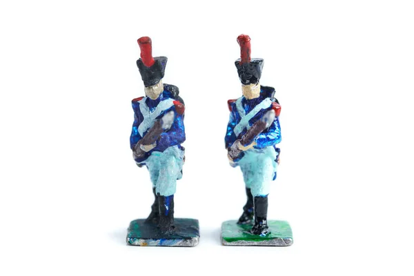 Image of handmade vintage tin soldiers on the white background — Stock Photo, Image