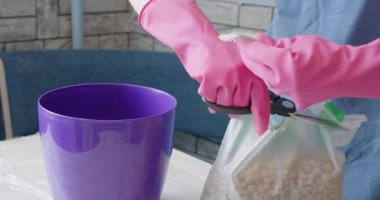 Bitki yetiştirmek için keramzitli kadın videosu