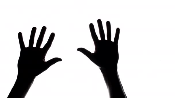Beyaz arkaplanda erkek eli siluetinin videosu — Stok video