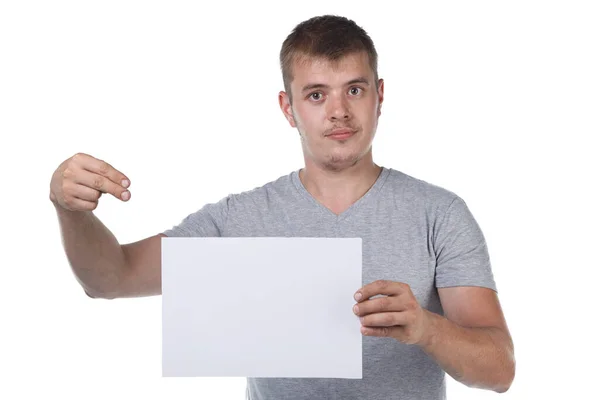 Imagen del hombre cerda sosteniendo hoja de papel blanco —  Fotos de Stock