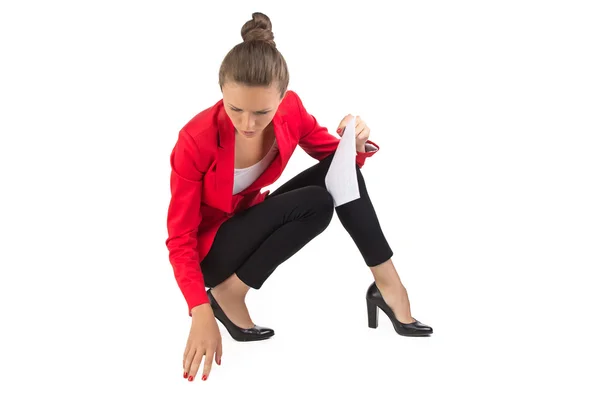 Businesswoman looking for something on floor — Stock Photo, Image