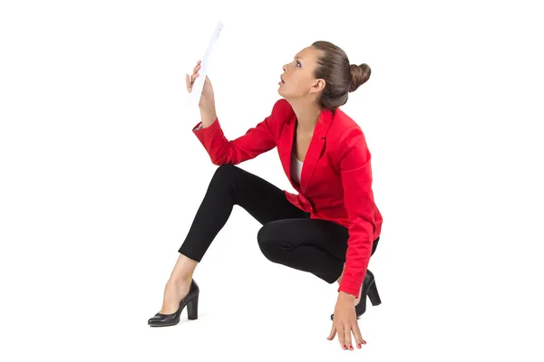 Businesswoman looking in sheet — Stock Photo, Image