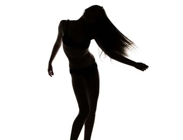 Silhouette of young dancing girl — Stock Photo, Image