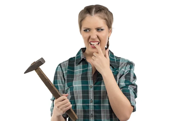 Mit Hammer auf Finger geschlagen — Stockfoto