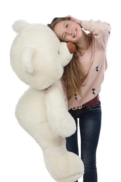 Photo of happy teenage girl with teddy bear — Stock Photo, Image