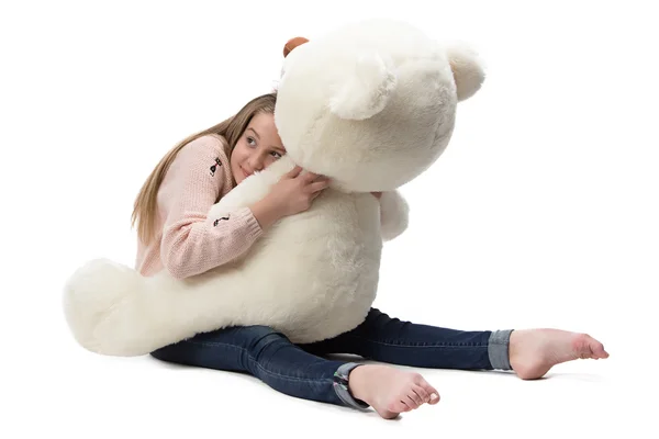 女孩抱着玩具熊的形象 — 图库照片