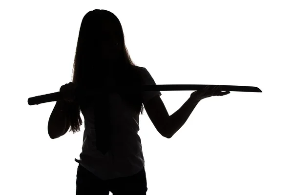 Silhouette of woman looking at blade — Stock Photo, Image