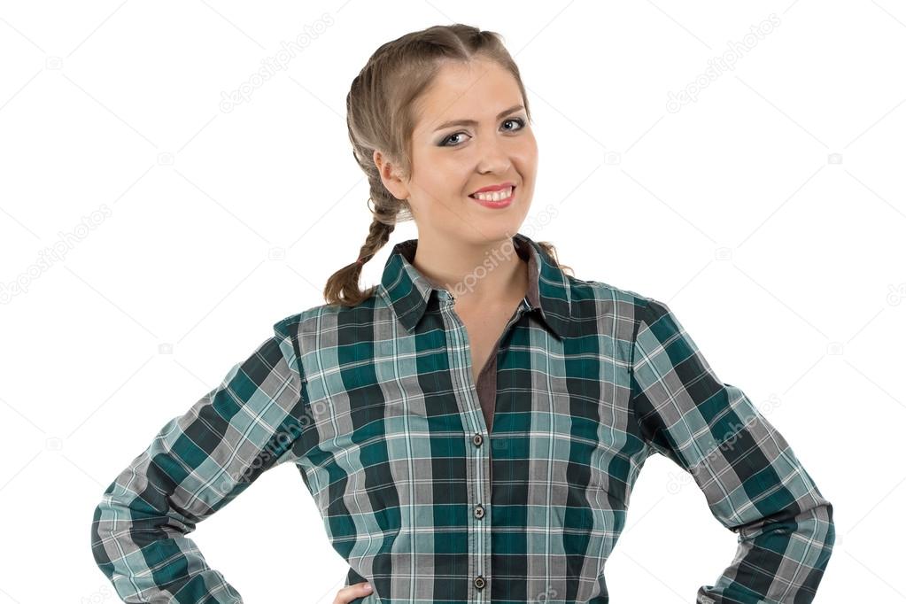 Photo of smiling young farmer woman