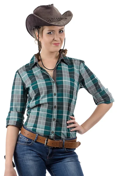 Bilden av leende cowgirl — Stockfoto