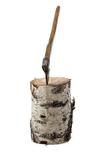 Photo of axe in the birch stump — Stock Photo, Image