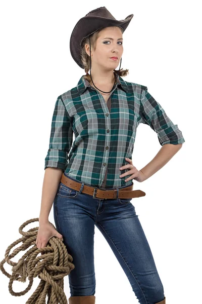 Foto di cowgirl con lo spago — Foto Stock