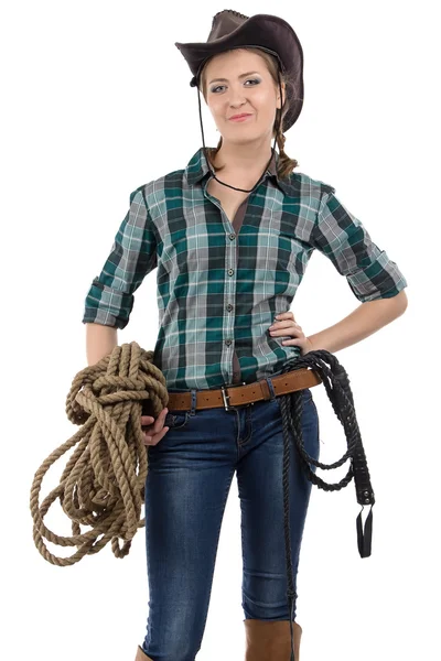 Bilden av cowgirl med garnets — Stockfoto