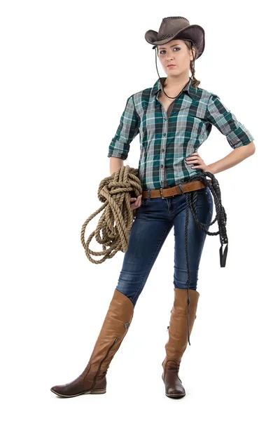 Portrait of cowgirl with the twine — Stock Photo, Image