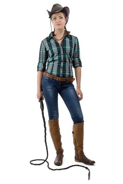 Photo of cowgirl with the whip Stock Image