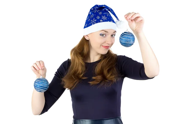 Bild einer jungen Frau mit Weihnachtskugeln — Stockfoto
