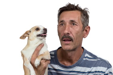 Yaşlı adam yalnız wirth köpek fotoğrafı