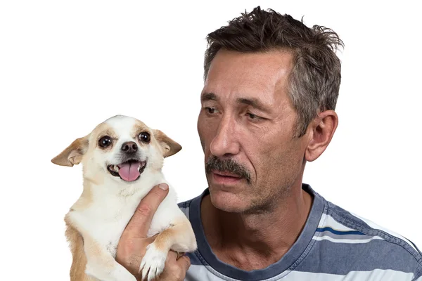 Image of the old man holding dog — Stock Photo, Image