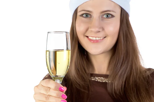 年轻女子捧着杯香槟 — 图库照片