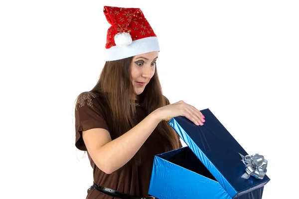 Image of surprised woman with the present — Stock Photo, Image