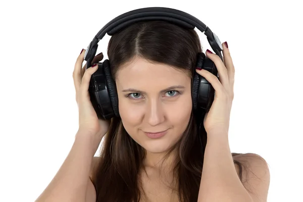 Portrait of woman in headphones — Stok fotoğraf