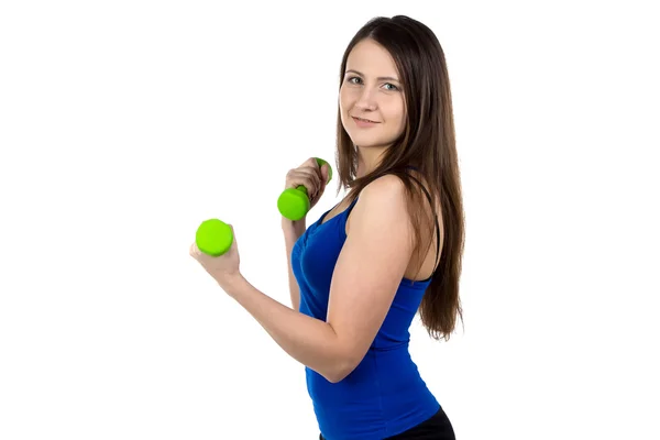 Portrait of woman with dumbbells — Stock Photo, Image