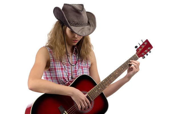 Zdjęcie młodych cowgirl z gitarą — Zdjęcie stockowe