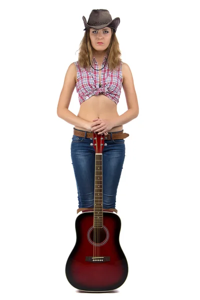 Image of standing cowgirl with the guitar — Stock Photo, Image