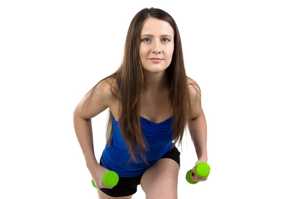 Image of training woman with the dumbbells — Stock Photo, Image