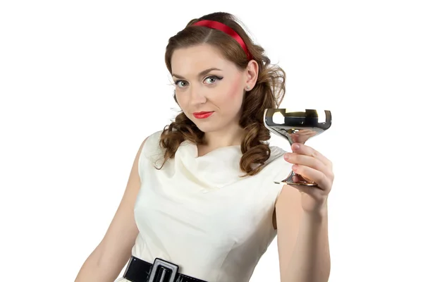 Photo of woman with metal snifter — Stock Photo, Image