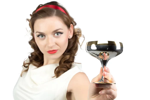 Image of woman with metal snifter — Stock Photo, Image