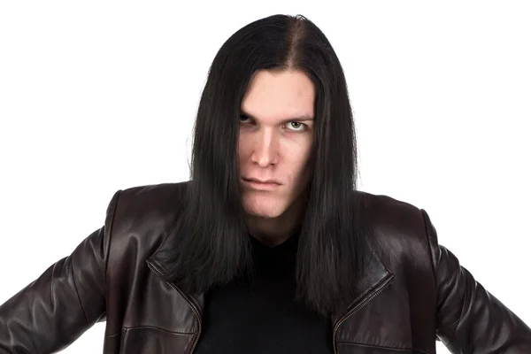 Portrait of angry informal man with long hair Stock Picture
