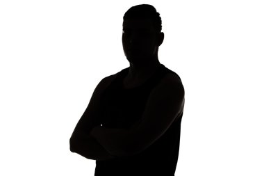 Photo of mans silhouette looking at camera clipart