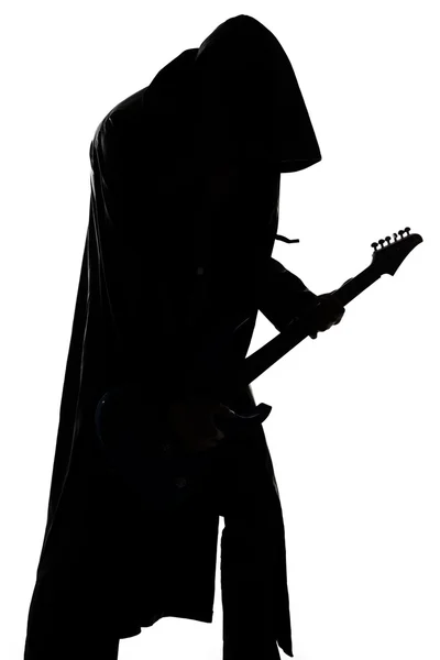 Obrázek mladých mans silueta, hraje na kytaru — Stock fotografie