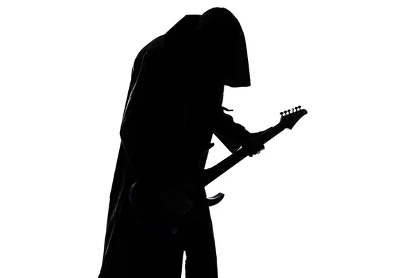 Portret van mans silhouet gitaar spelen — Stockfoto