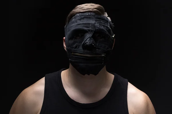 Photo of the young man in handmade mask — Stock Photo, Image