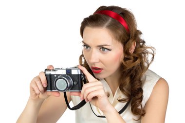 Fotoğraf makinesi ile fotoğrafını kadın portresi
