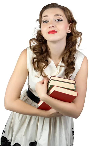 Photo of the pinup woman with books — Stock Photo, Image