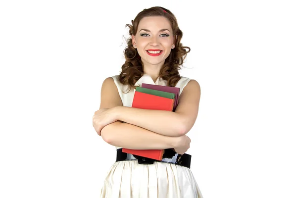 Image of the pinup woman with books — Stock Photo, Image