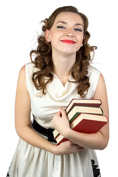 Foto della donna sorridente con libri — Foto Stock