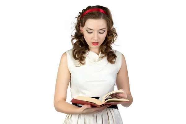 Image of pinup woman reading book — Stock Photo, Image