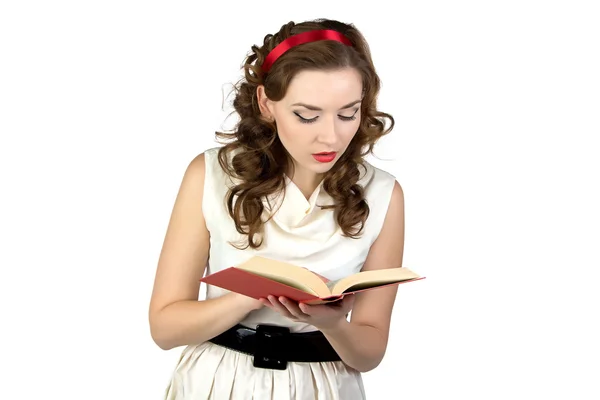 Photo of pinup woman reading book — Stock Photo, Image
