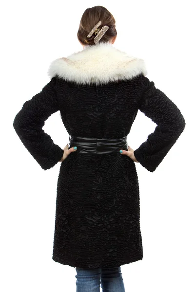 Photo of young woman in fur from the back — Stock Photo, Image