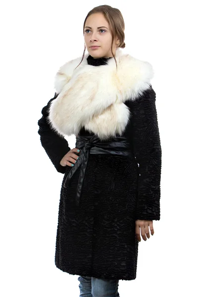 Photo of the young woman in fur coat — Stock Photo, Image