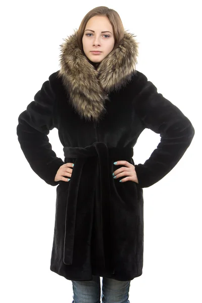 Beeld van de jonge vrouw in winterjas — Stockfoto