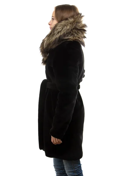 Φωτογραφία της γυναίκας χαριτωμένο στο χειμερινό παλτό - προφίλ — Φωτογραφία Αρχείου